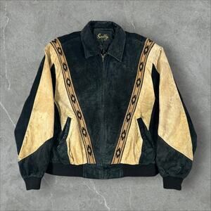 Vintage 90's Scully Western Aztec Suede Genuine Leather Size XL Mens Jacket Coat